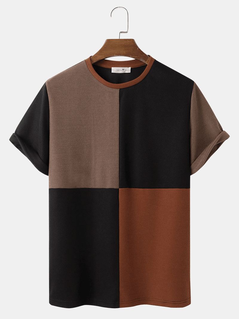 Herre Color Block Patchwork T-shirts Med Rund Hals