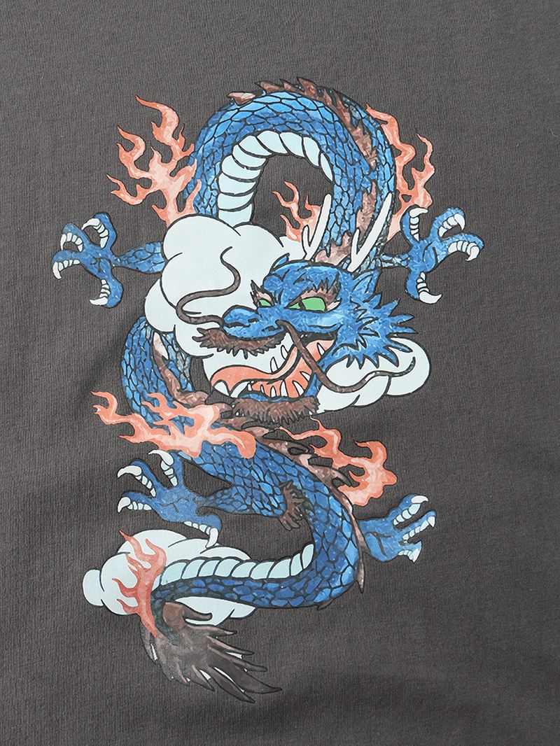 Herre Dragon Med Tryk Rund Hals Orental Kortærmede T-shirts