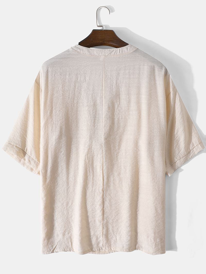 Herre Ensfarvet V-hals Bandage Relaxed Fit Halværmet T-shirts