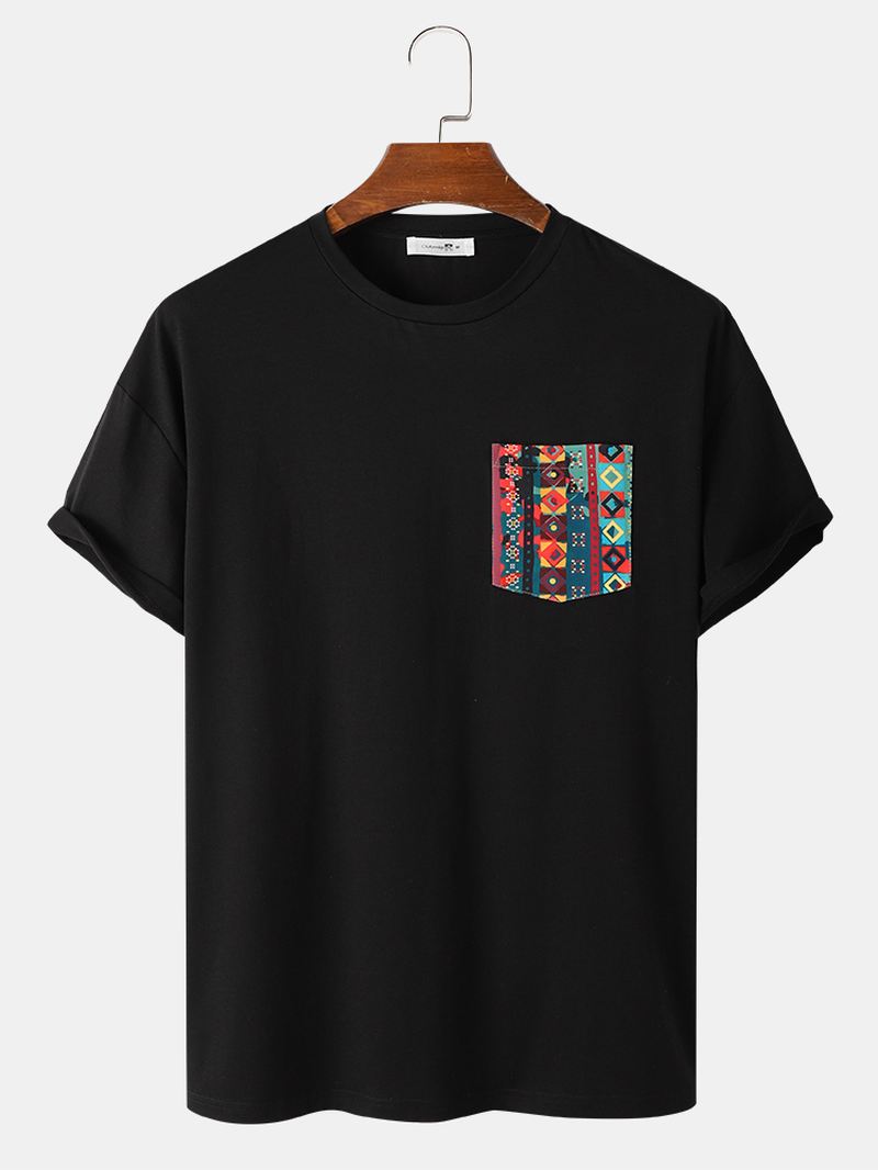 Herre Farverige Geo Med Tryk Patched Pocket Loose T-shirts