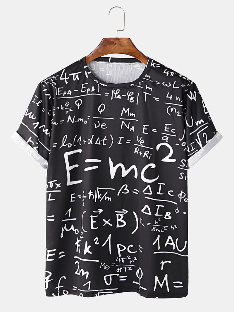 Herre Funny Doodle Math Formulas Med Tryk Casual Sorte Kortærmede T-shirts