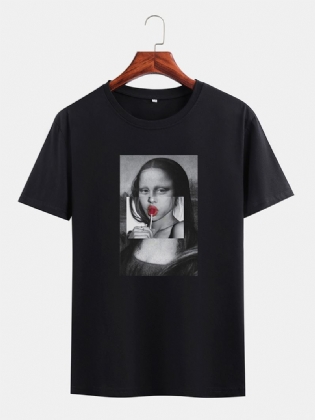 Herre Funny Kuso Mona Lisa Licens Crew Neck Sorte Kortærmede T-shirts