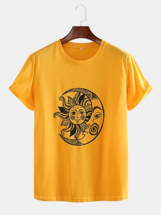 Herre Funny Sun Moon Tegneserieudskrivning Åndbar Afslappet Kortærmede T-shirts