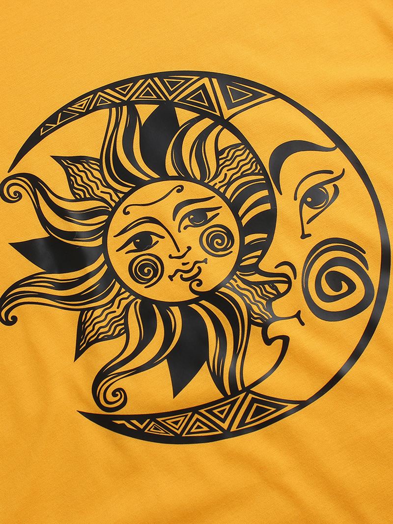 Herre Funny Sun Moon Tegneserieudskrivning Åndbar Afslappet Kortærmede T-shirts