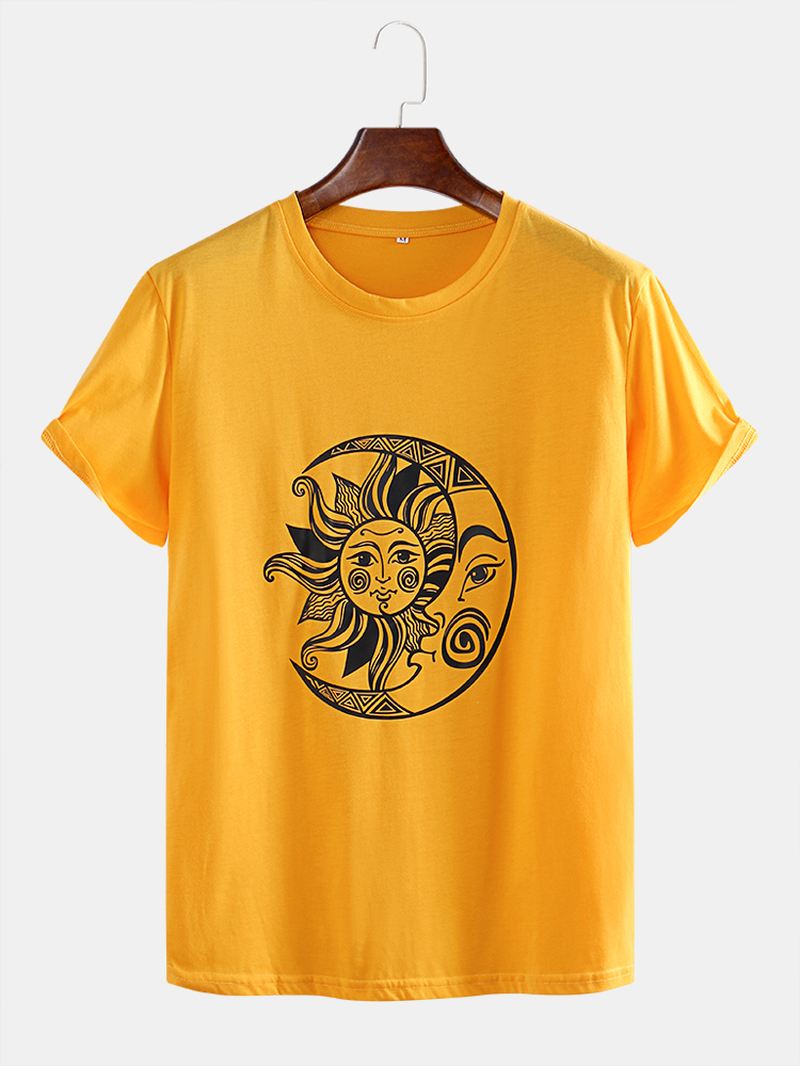 Herre Funny Sun Moon Tegneserieudskrivning Åndbar Afslappet Kortærmede T-shirts