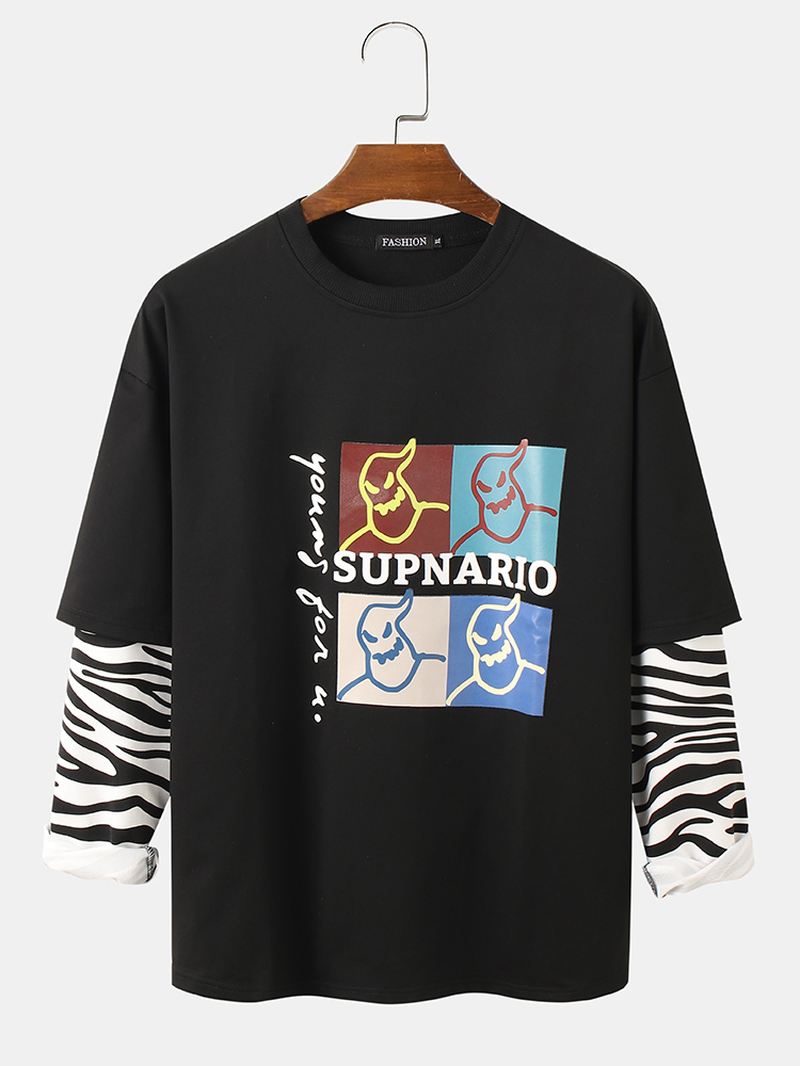 Herre Grafisk Med Tryk Zebra Patchwork Faux Twinset Langærmet T-shirt