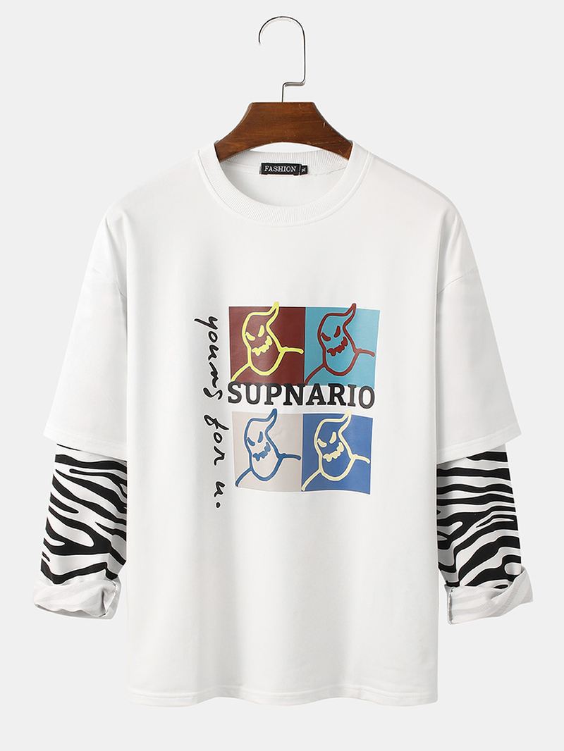 Herre Grafisk Med Tryk Zebra Patchwork Faux Twinset Langærmet T-shirt