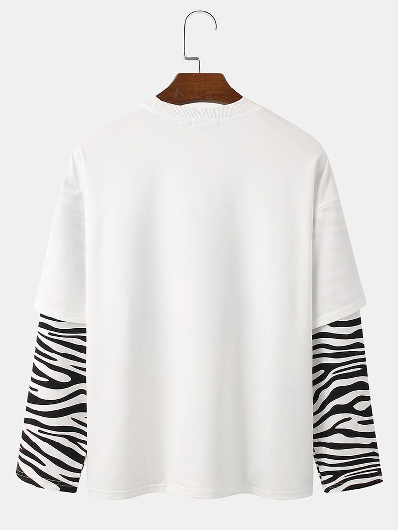 Herre Grafisk Med Tryk Zebra Patchwork Faux Twinset Langærmet T-shirt