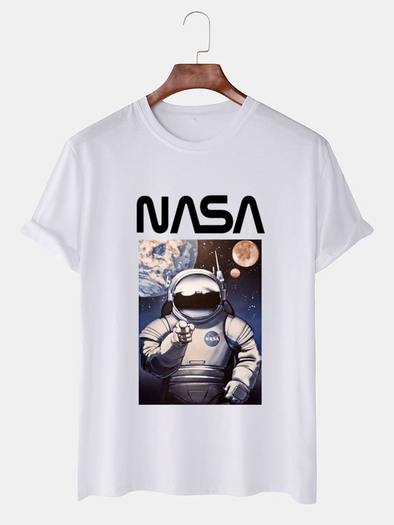 Herre Nasa Tegneserietryk Rund Hals Åndbare Afslappede T-shirts