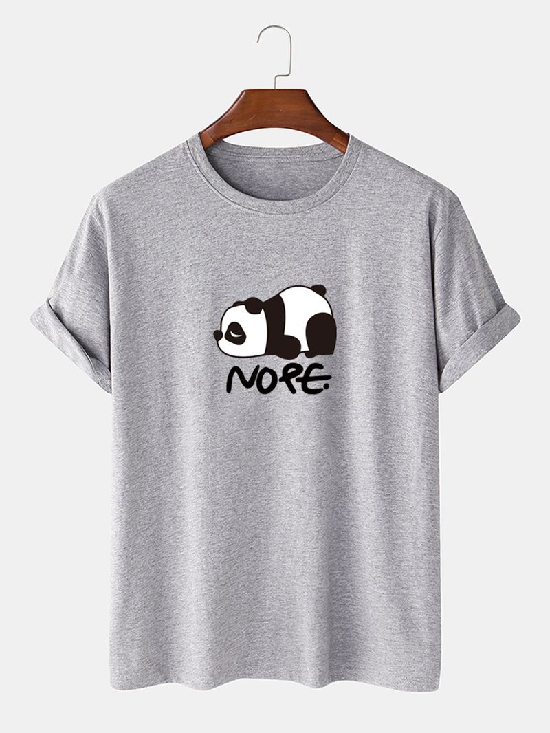 Herre Nope Panda Tegneserie Med Tryk Kortærmet Bomuld Casual T-shirt