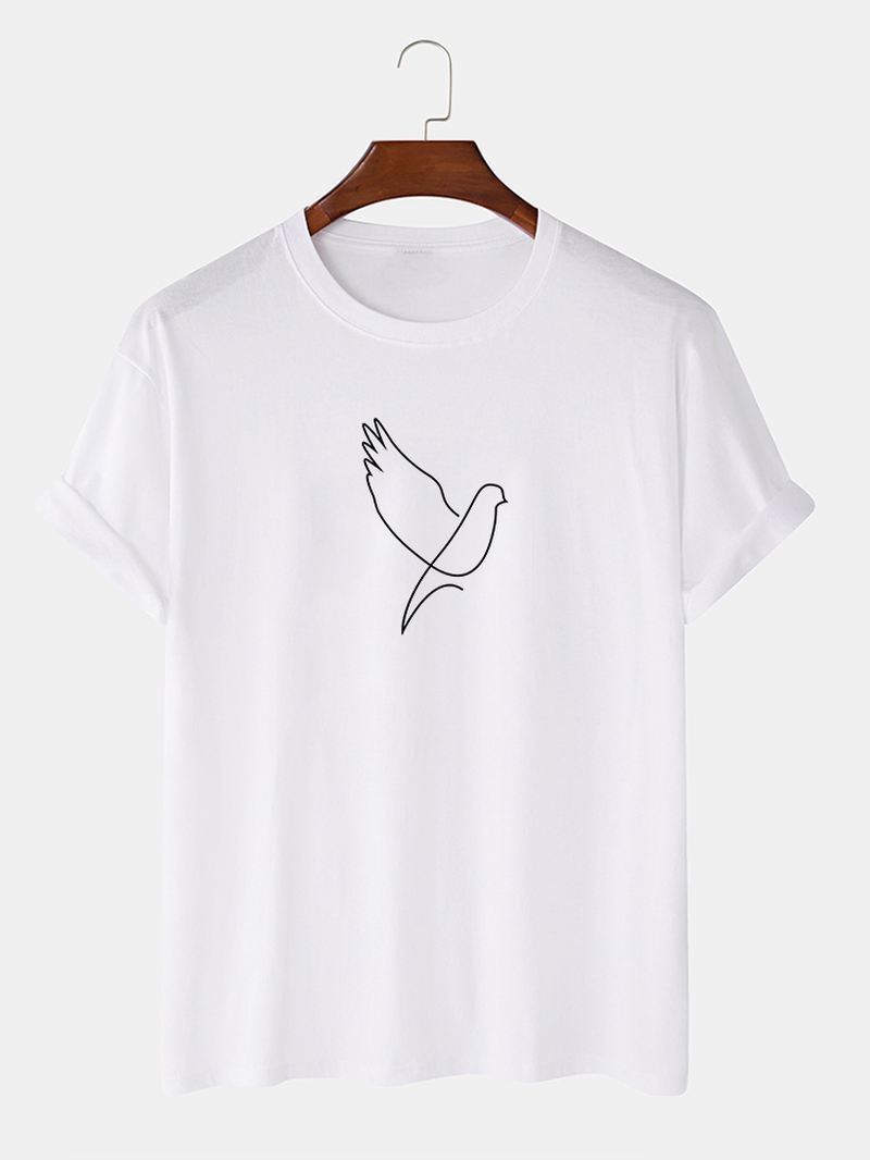 Herre Pindefigur Peace Dove Med Tryk Hvide Korte Ærmer Afslappede T-shirts