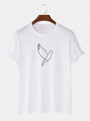 Herre Pindefigur Peace Dove Med Tryk Hvide Korte Ærmer Afslappede T-shirts