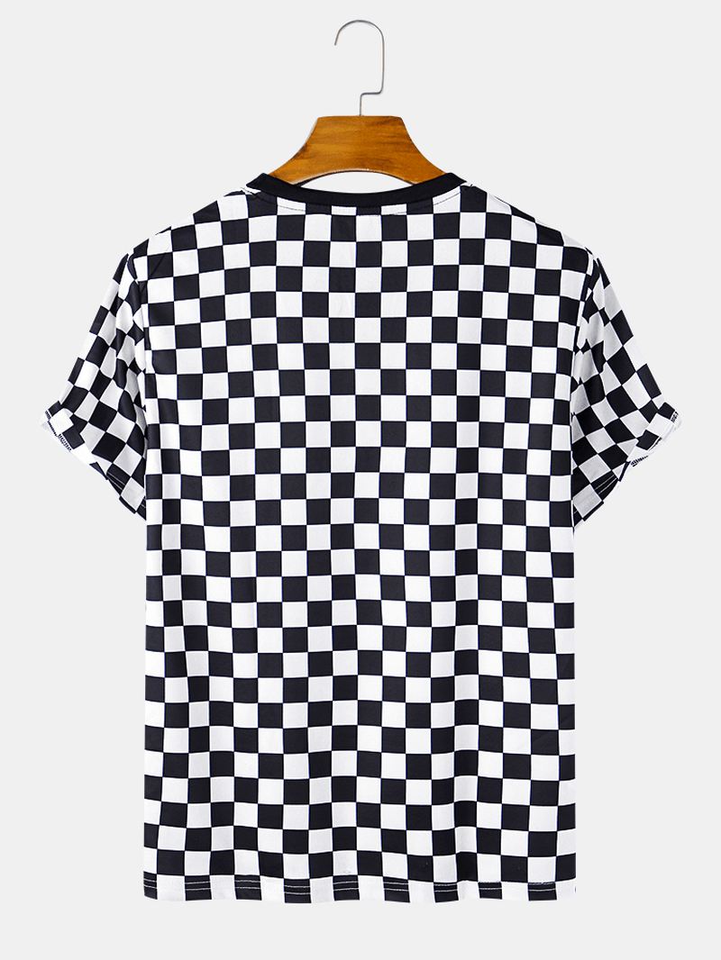 Herre Plaid Letter Med Tryk Rund Hals Afslappet Kortærmede T-shirts