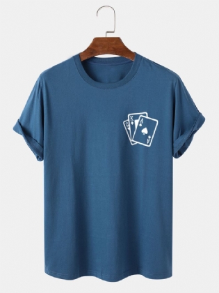 Herre Poker Brysttryk 100% Bomuld Casual Kortærmet T-shirt