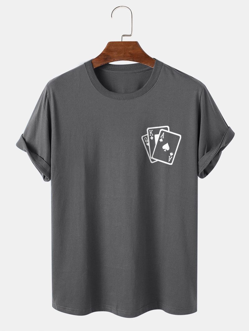 Herre Poker Brysttryk 100% Bomuld Casual Kortærmet T-shirt