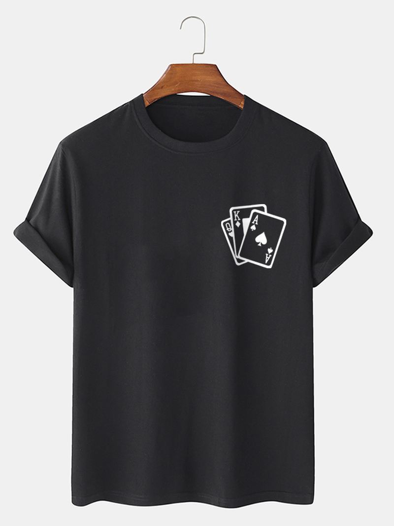 Herre Poker Brysttryk 100% Bomuld Casual Kortærmet T-shirt