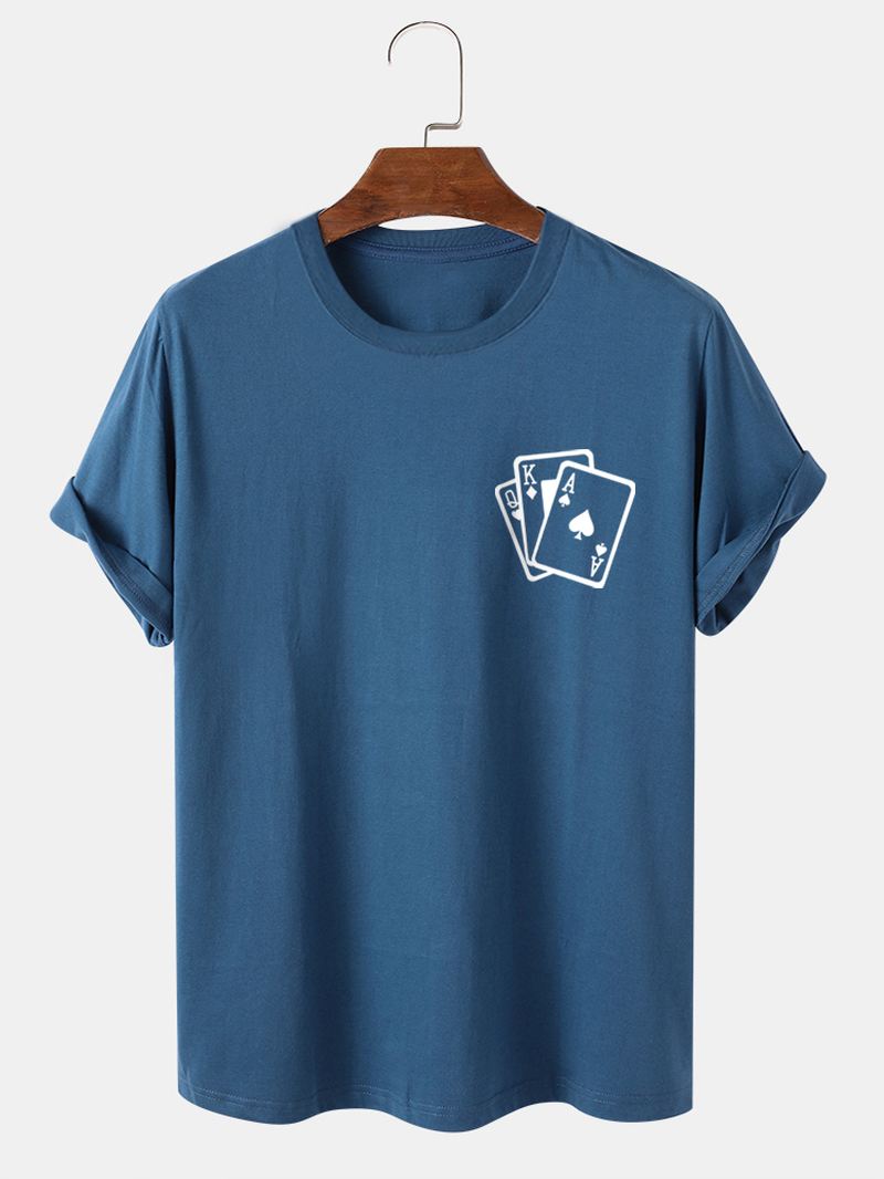 Herre Poker Brysttryk 100% Bomuld Casual Kortærmet T-shirt