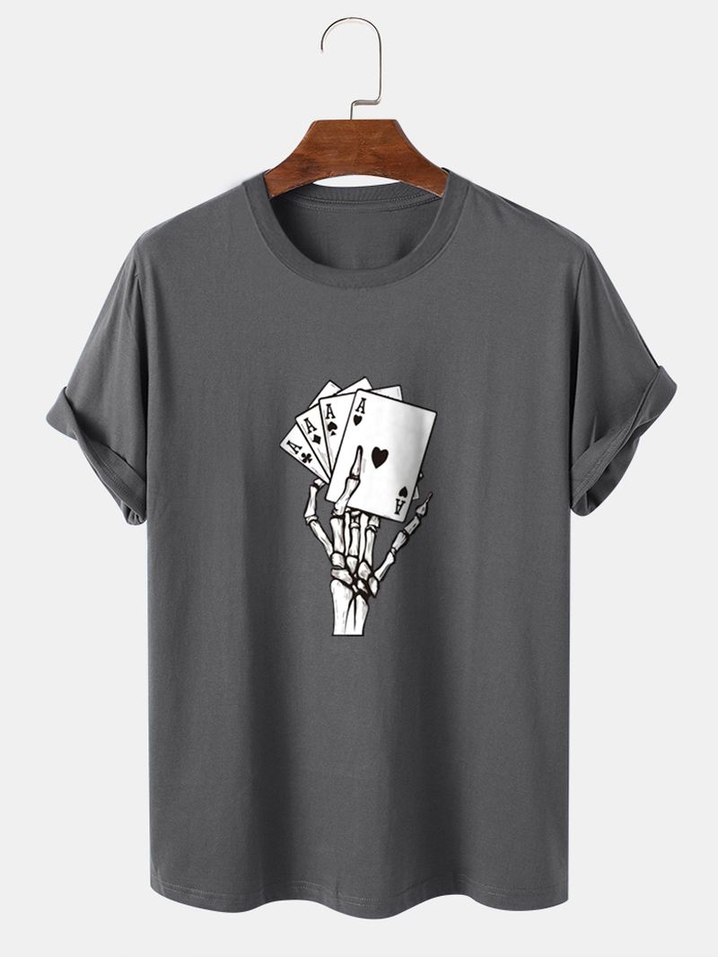 Herre Poker Skeleton Hand Graphics Street 100% Bomuld Kortærmet T-shirt