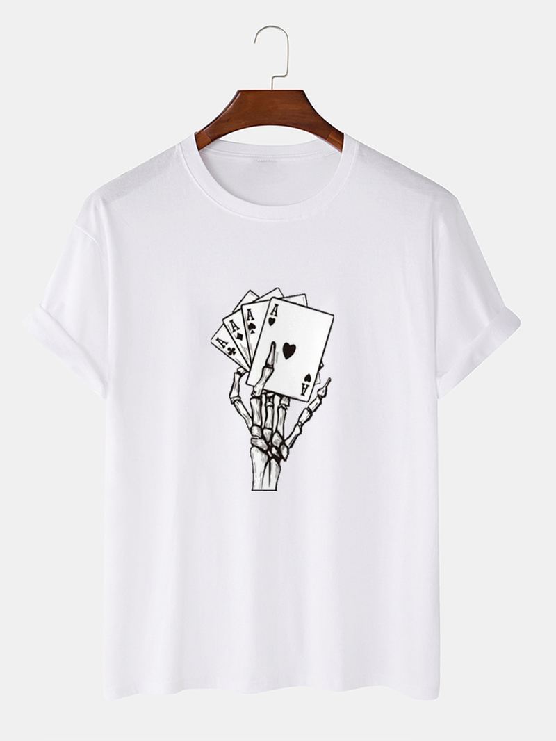 Herre Poker Skeleton Hand Graphics Street 100% Bomuld Kortærmet T-shirt