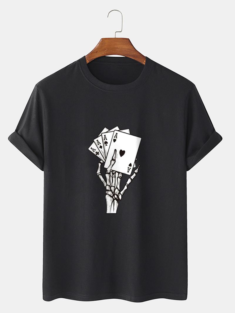 Herre Poker Skeleton Hand Graphics Street 100% Bomuld Kortærmet T-shirt