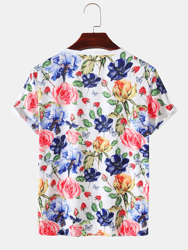 Herre Rose Blomstertryk Holiday Casual Kortærmede T-shirts