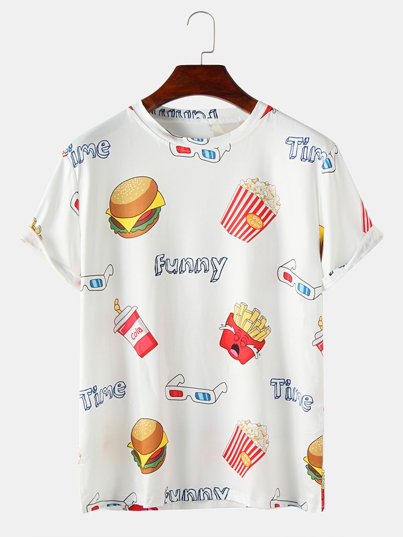 Herre Sjove Fastfood Med Tryk Rund Hals Bomuld Kortærmede T-shirts