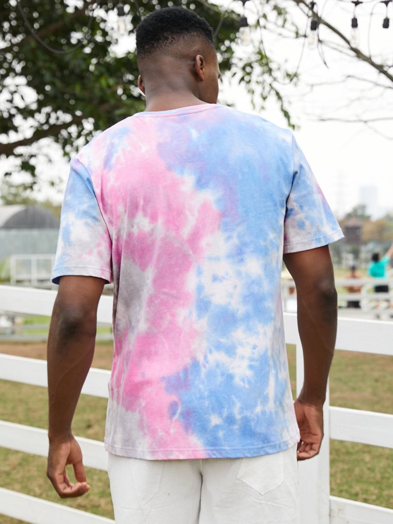 Herre Small Blomster Med Tryk Tie Dye Rund Hals Kortærmet T-shirt