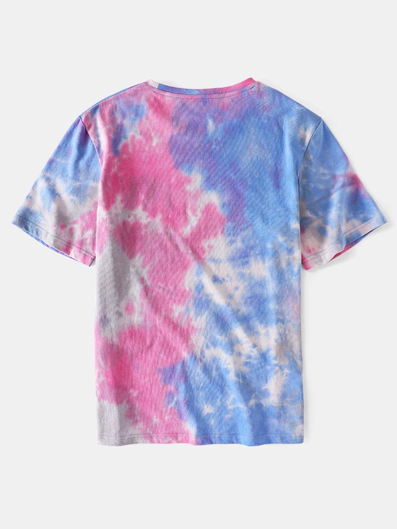 Herre Small Blomster Med Tryk Tie Dye Rund Hals Kortærmet T-shirt