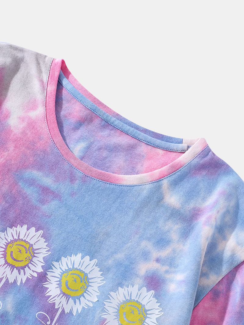 Herre Small Blomster Med Tryk Tie Dye Rund Hals Kortærmet T-shirt