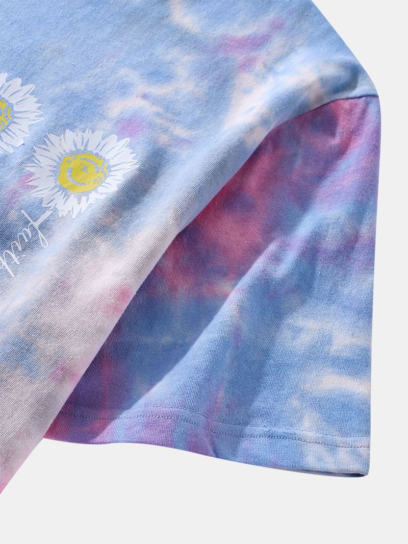 Herre Small Blomster Med Tryk Tie Dye Rund Hals Kortærmet T-shirt