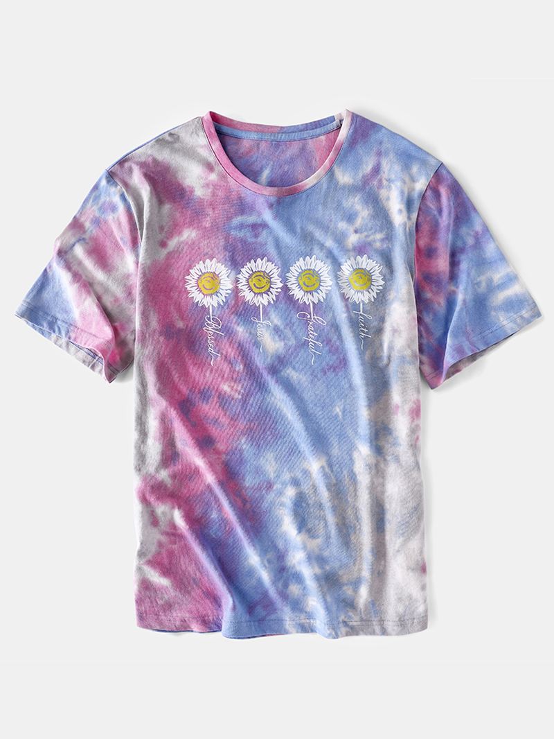 Herre Small Blomster Med Tryk Tie Dye Rund Hals Kortærmet T-shirt