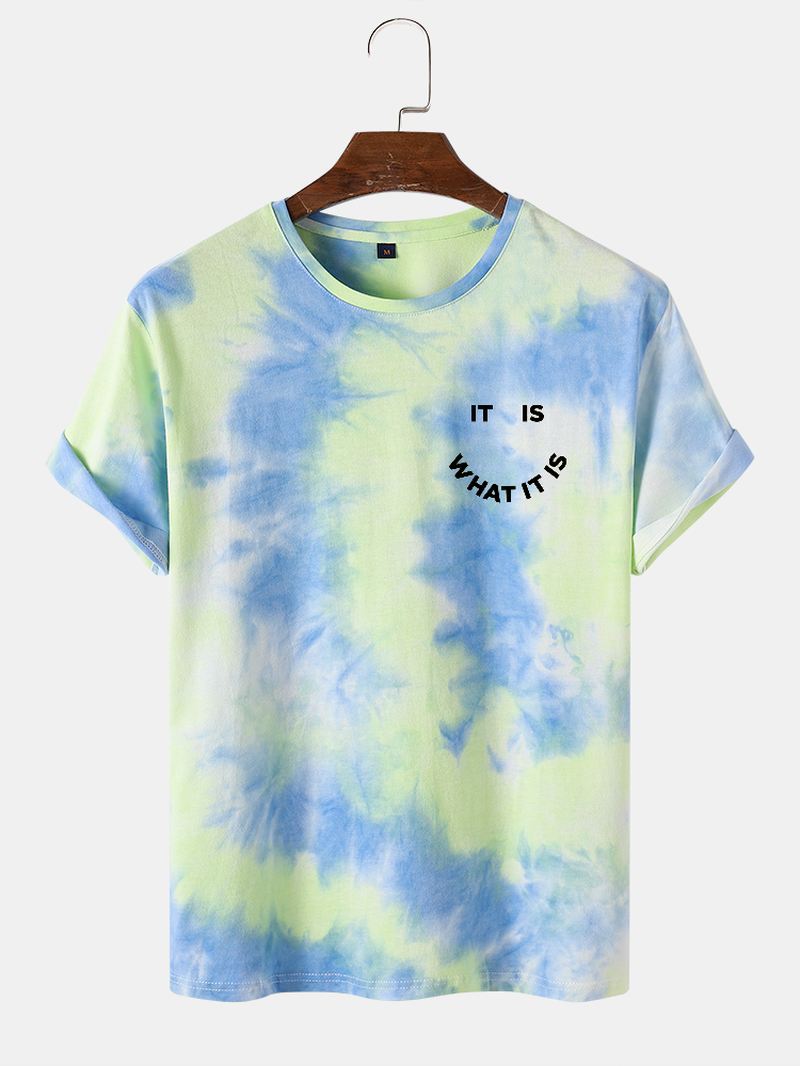 Herre Smil Letter Med Tryk Tie Dye Crew Neck Street T-shirts