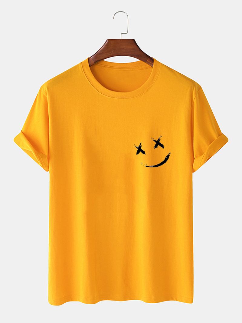 Herre Smile Bryst Med Tryk O-hals Afslappet Løs Kortærmet T-shirt