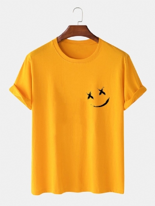 Herre Smile Bryst Med Tryk O-hals Afslappet Løs Kortærmet T-shirt