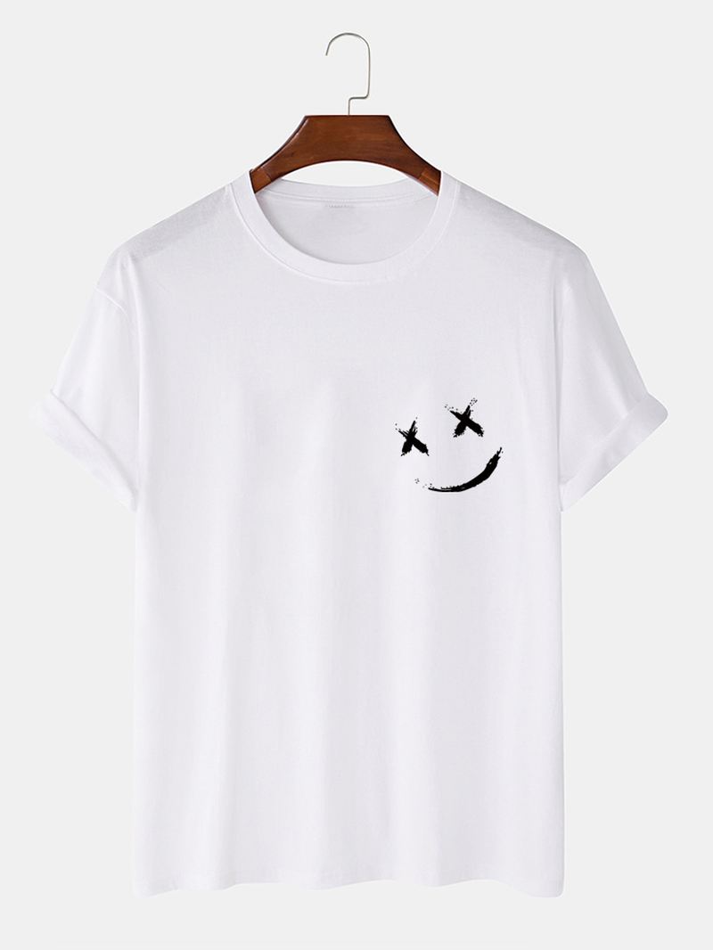 Herre Smile Bryst Med Tryk O-hals Afslappet Løs Kortærmet T-shirt