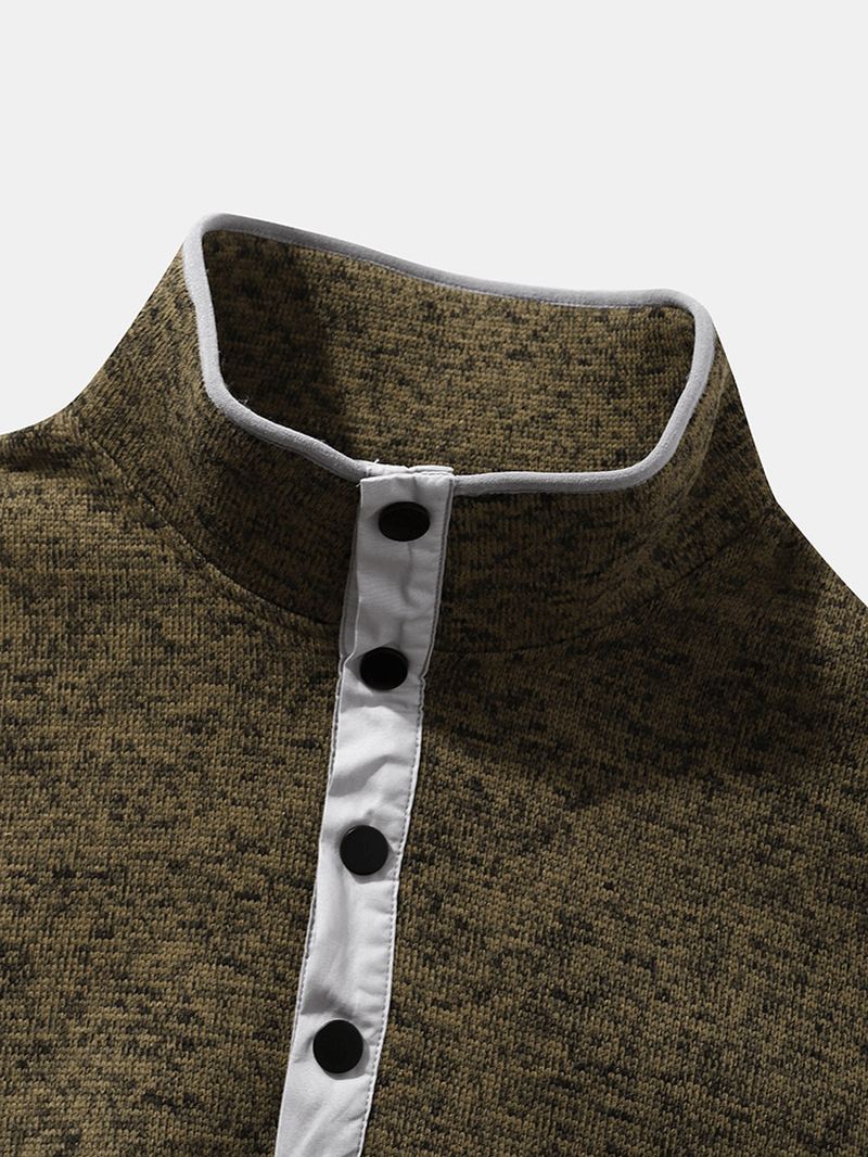 Herre Solid Henley Stand Collar Ve Full Printet T-shirt