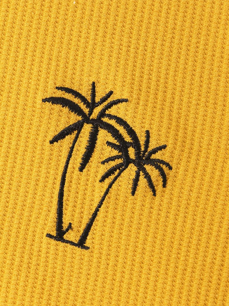 Herre Strikket Tekstur Coconut Tree Brodery T-shirts Med Hætte Og Snøre