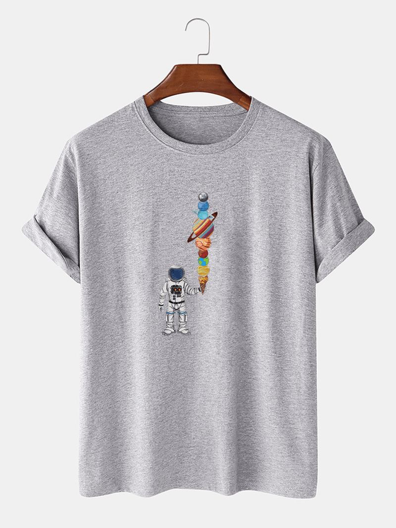 Herre Tegneserie Astronaut Ice Cream Med Tryk Casual Letvægts Tynd T-shirt