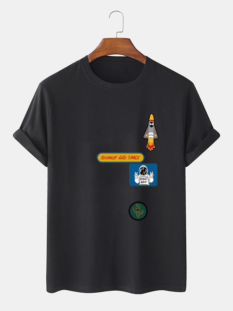 Herre Tegneserie Astronaut Rocket Med Tryk O-hals 100% Bomuld T-shirt