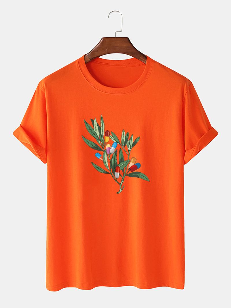 Herre Træ Grafisk Brysttryk 100% Bomuld Tynd Kausal Løs Kortærmet T-shirt