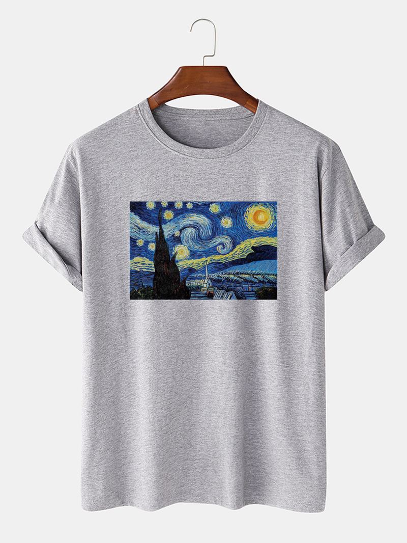 Herre Van Gogh Stjernehimmel Oliemaleri 100% Bomuld Kortærmede Designer T-shirts