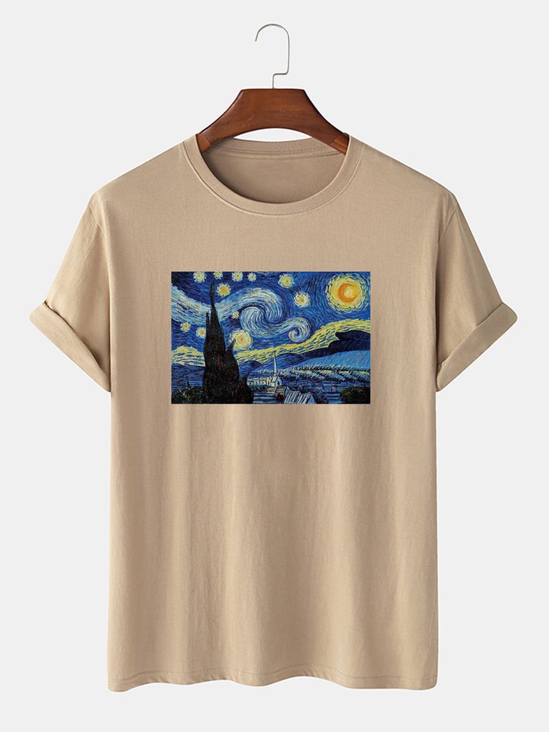 Herre Van Gogh Stjernehimmel Oliemaleri 100% Bomuld Kortærmede Designer T-shirts