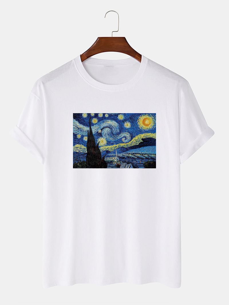 Herre Van Gogh Stjernehimmel Oliemaleri 100% Bomuld Kortærmede Designer T-shirts