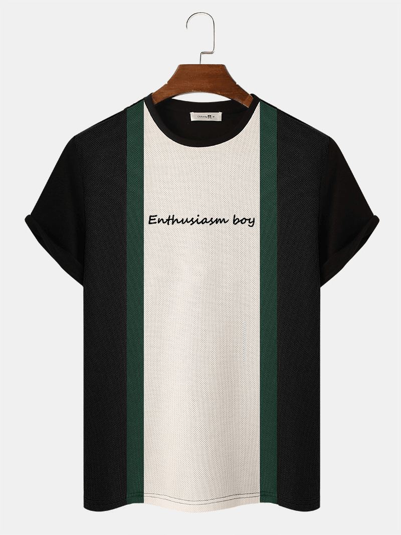 Herre Ve Stripe Patchwork Brevbroderi Preppy T-shirts