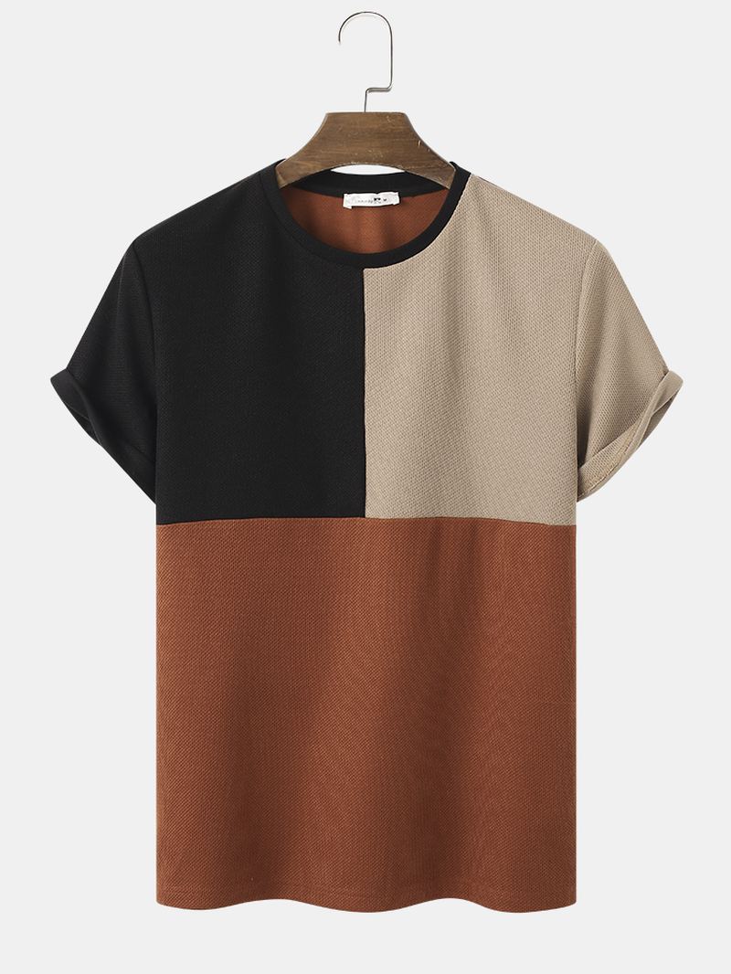 Herre Vines Color Block Stitching Teksturerede Preppy T-shirts