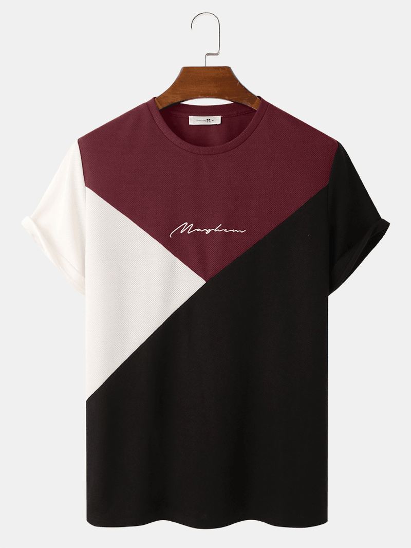 Herrebroderi Tricolor Vines Strikket Tekstur Kortærmede T-shirts