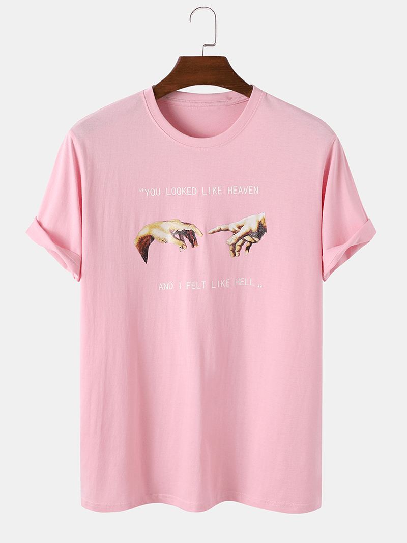 Herrehænder Slogantryk 100% Bomuld Casual Løs Kortærmet T-shirt