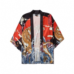 Japansk Ukiyo-e Robe Kostume Tiger Med Tryk Kimono