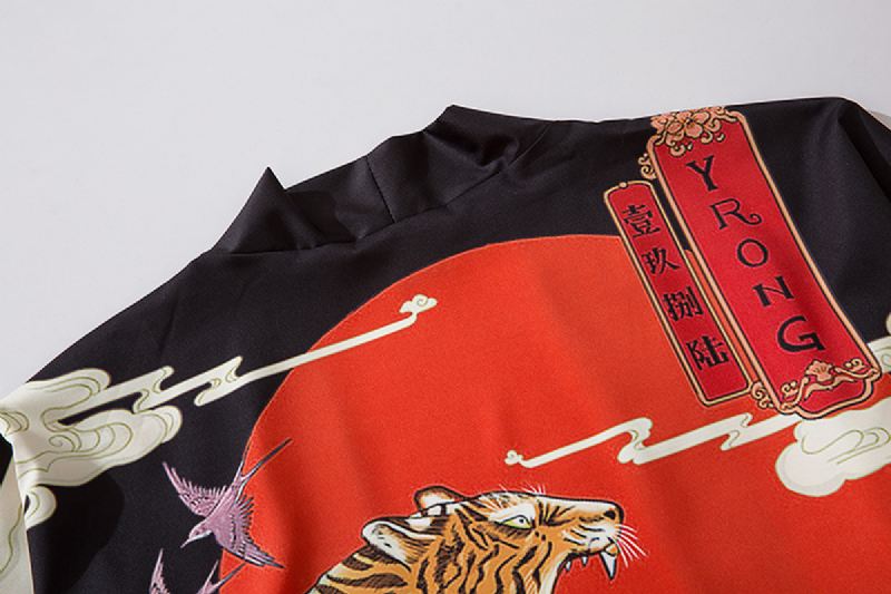 Japansk Ukiyo-e Robe Kostume Tiger Med Tryk Kimono