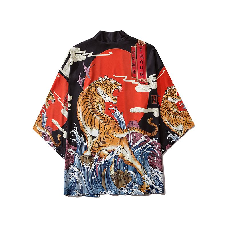 Japansk Ukiyo-e Robe Kostume Tiger Med Tryk Kimono